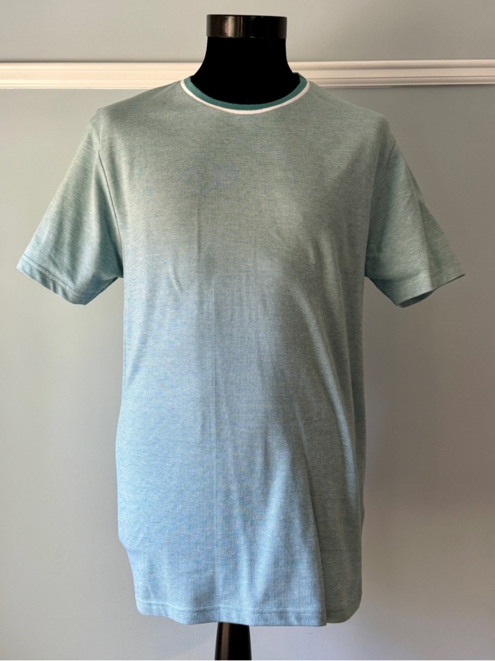 Denim & Flower Teal Knit Top with dark teal/white tipped collar